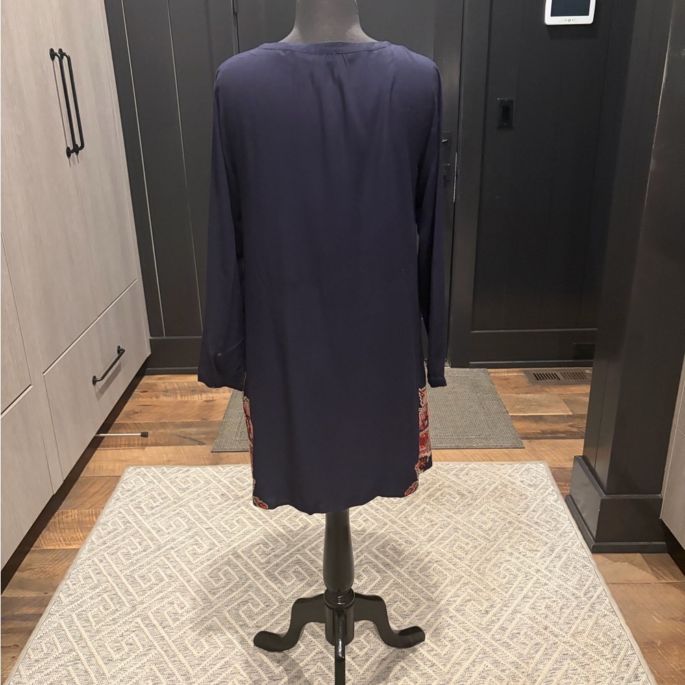 THML Embroidered Boho Tunic Dress Medium Navy Tassel Shift - Picture 2 of 3